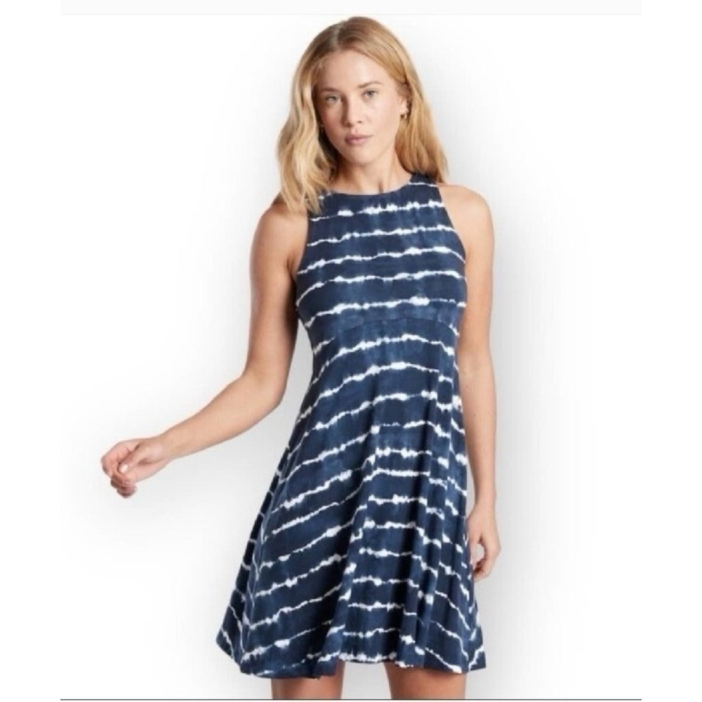 Athleta Santorini Thera Tie Dye Blue Striped Dress Size XS Sleeveless Flare